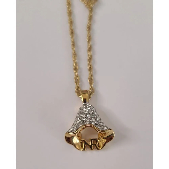 Nina Ricci Vintage Gold Plated Dress Necklace With Approx 25 Rhinestones - Picture 4 of 7